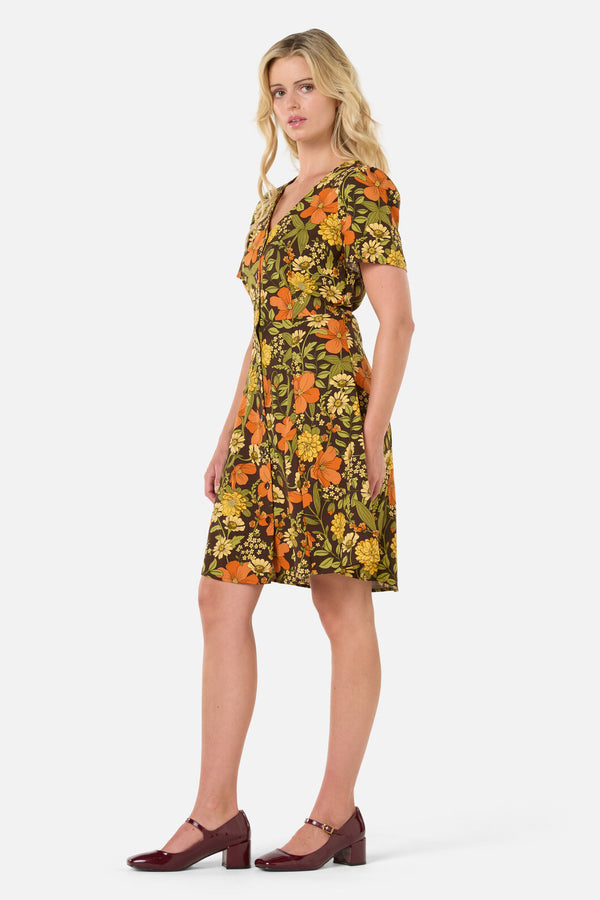 Princess Highway - Gloria 70'S Floral Mini Dress - chocolate