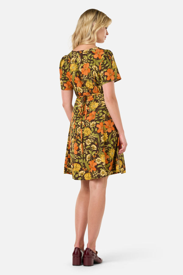 Princess Highway - Gloria 70'S Floral Mini Dress - chocolate