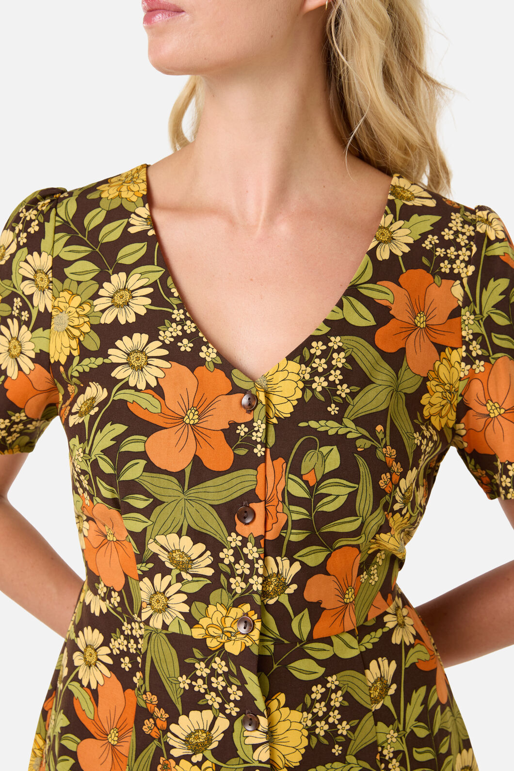 Princess Highway - Gloria 70'S Floral Mini Dress - chocolate