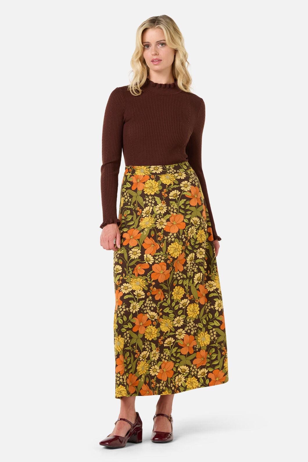 Princess Highway - Gloria 70'S Floral Midi Skirt - chocolate