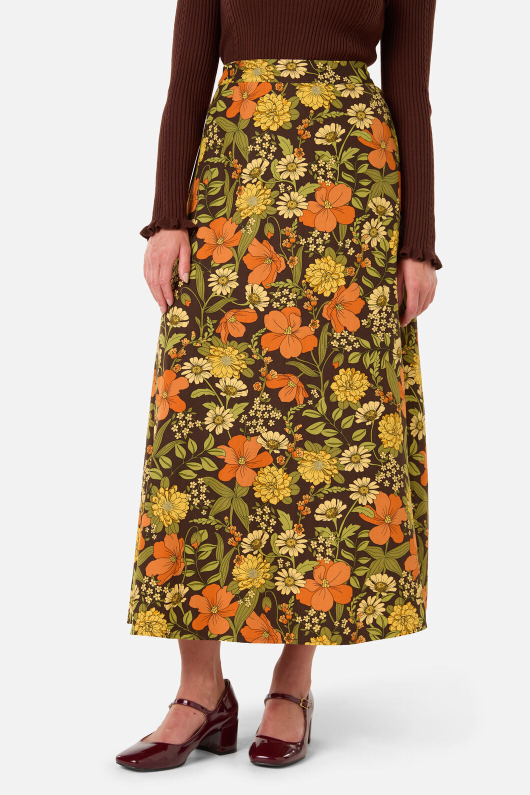 Princess Highway - Gloria 70'S Floral Midi Skirt - chocolate