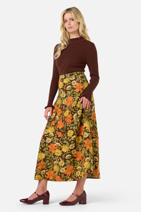 Princess Highway - Gloria 70'S Floral Midi Skirt - chocolate