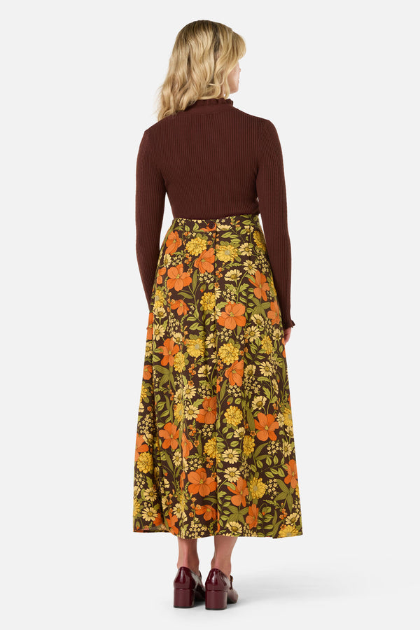 Princess Highway - Gloria 70'S Floral Midi Skirt - chocolate