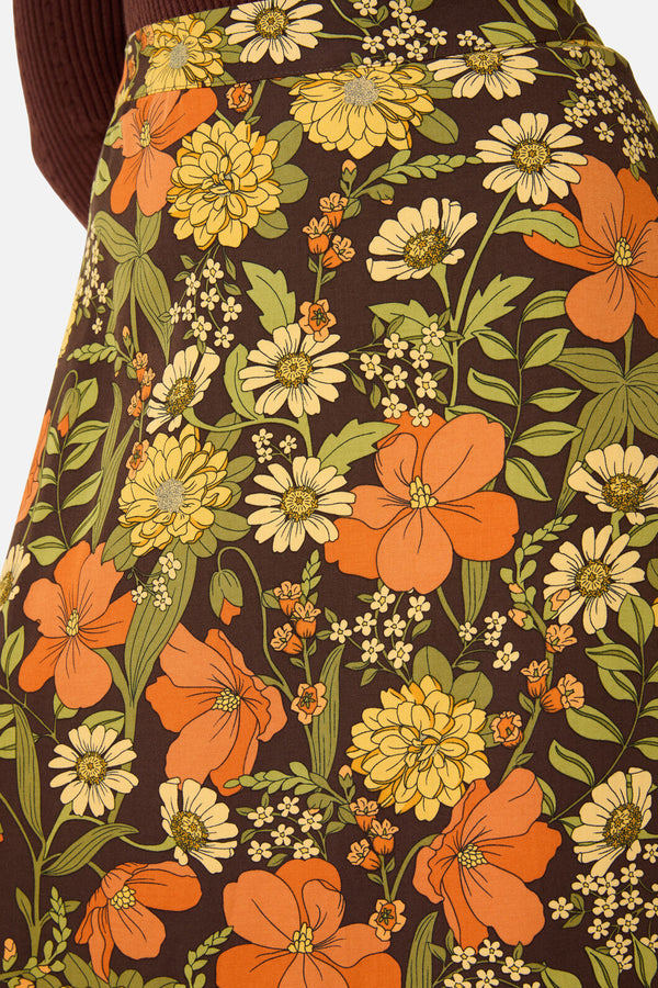 Princess Highway - Gloria 70'S Floral Midi Skirt - chocolate
