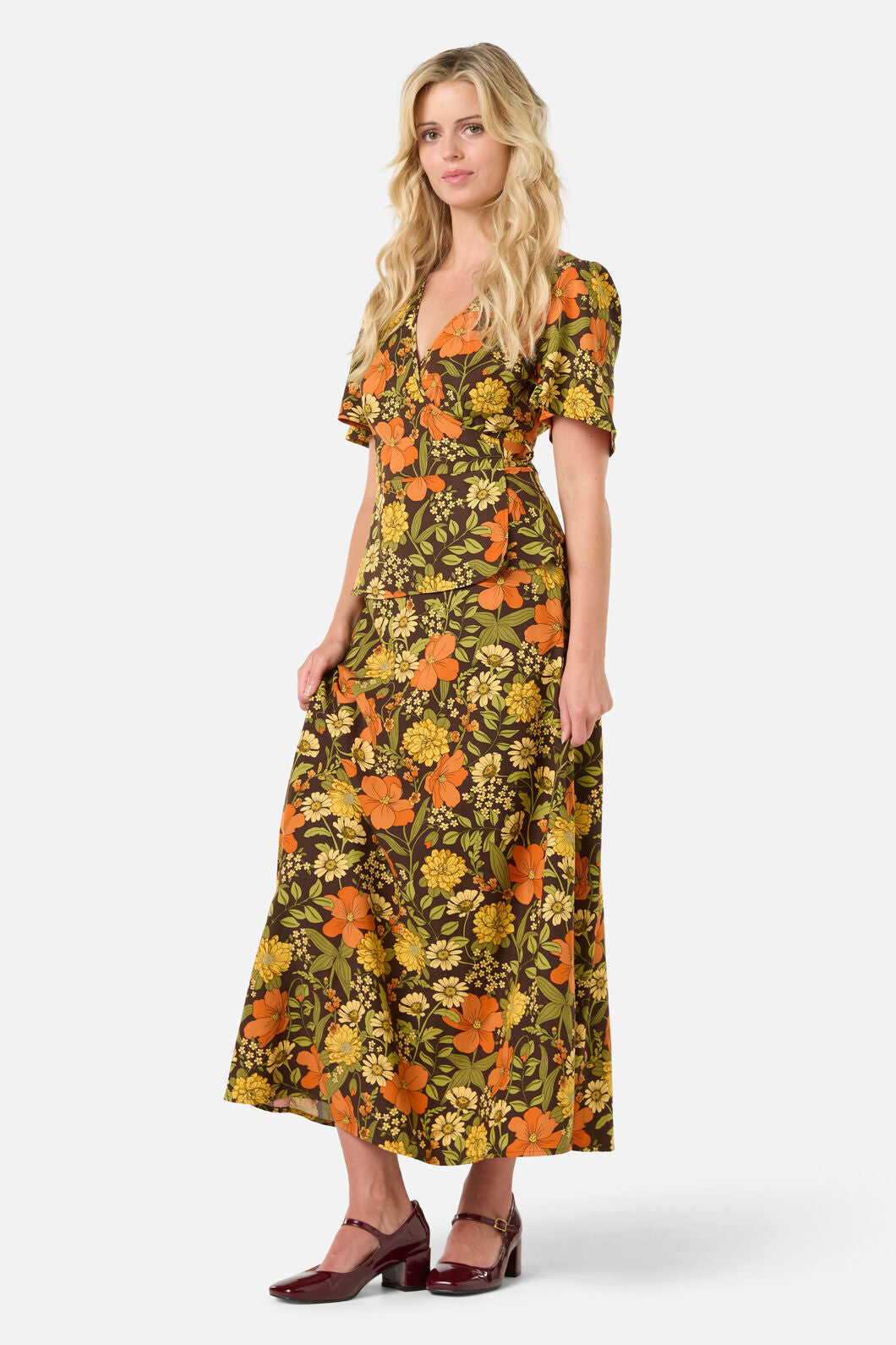 Princess Highway - Gloria 70'S Floral Midi Skirt - chocolate