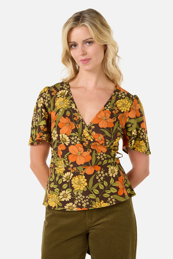 Princess Highway - Gloria 70'S Floral Top - chocolate