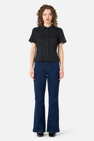 Princess Highway - Dolly Spot Short Sleeve Blouse - black