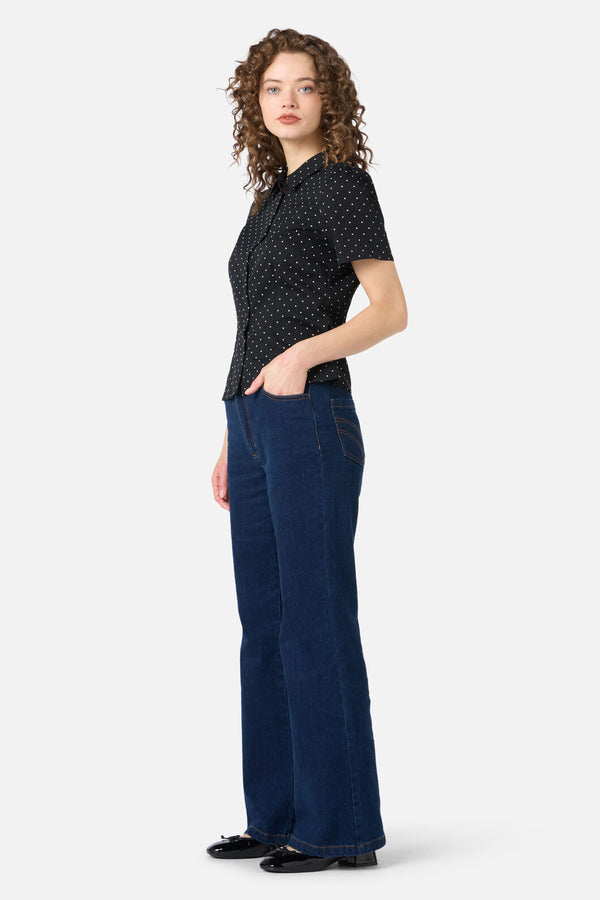 Princess Highway - Dolly Spot Short Sleeve Blouse - black