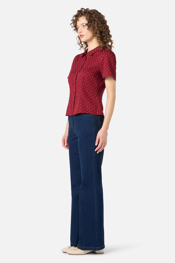 Princess Highway - Dolly Spot Short Sleeve Blouse - red