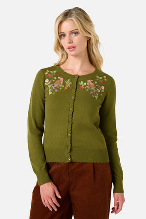 Princess Highway - Lola Rabbit Emb Cardigan - olive-green