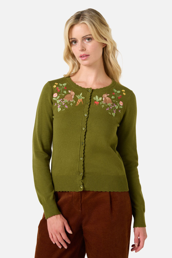 Princess Highway - Lola Rabbit Emb Cardigan - olive-green