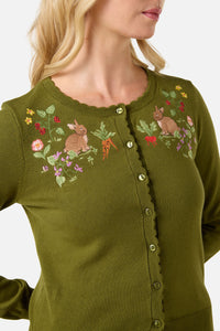 Princess Highway - Lola Rabbit Emb Cardigan - olive-green