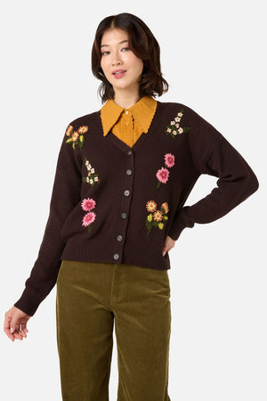 Princess Highway - Native Embroidered Cardigan - chocolate
