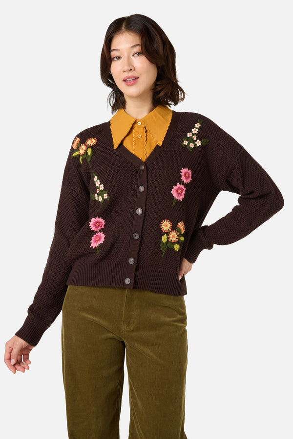 Princess Highway - Native Embroidered Cardigan - chocolate