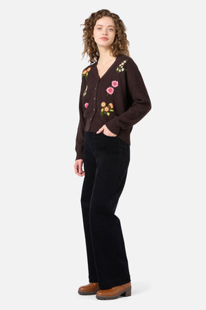 Princess Highway - Native Embroidered Cardigan - chocolate