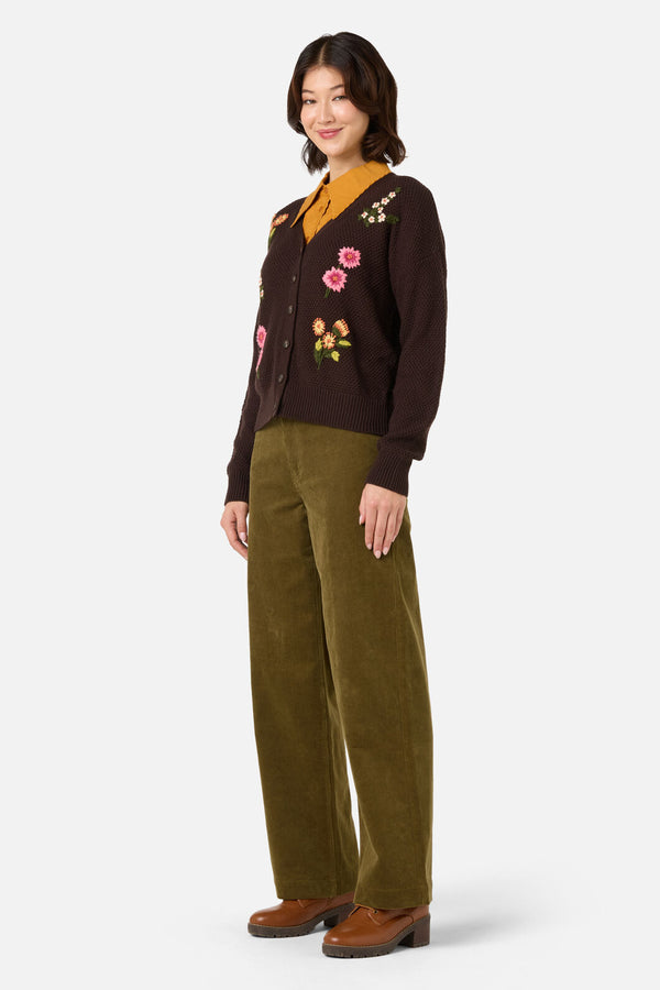 Princess Highway - Native Embroidered Cardigan - chocolate