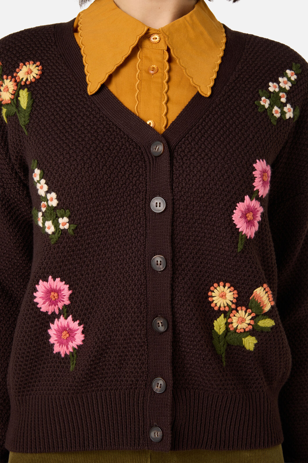 Princess Highway - Native Embroidered Cardigan - chocolate