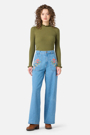 Princess Highway - Native Embroidered Jean - blue-denim