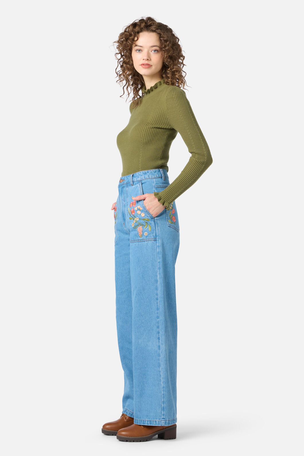 Princess Highway - Native Embroidered Jean - blue-denim