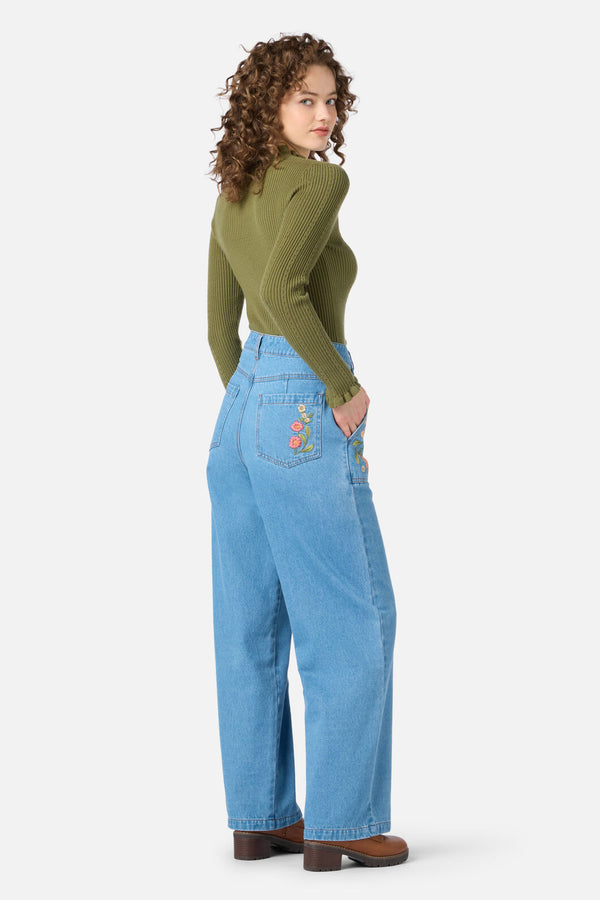 Princess Highway - Native Embroidered Jean - blue-denim
