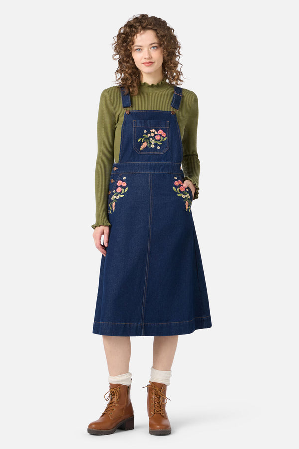 Princess Highway - Native Embroidered Pinafore - blue-denim