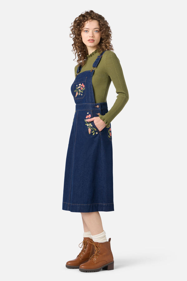 Princess Highway - Native Embroidered Pinafore - blue-denim