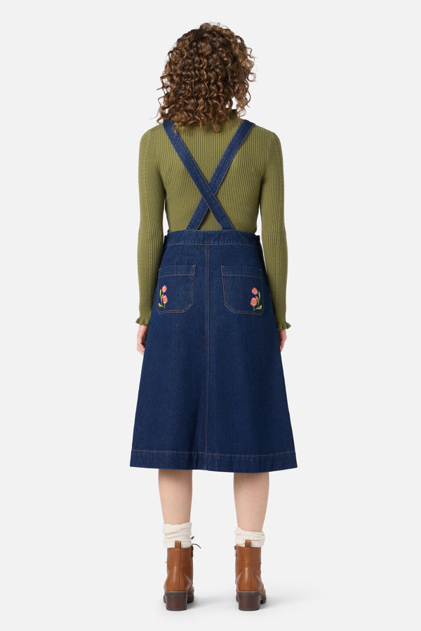Princess Highway - Native Embroidered Pinafore - blue-denim