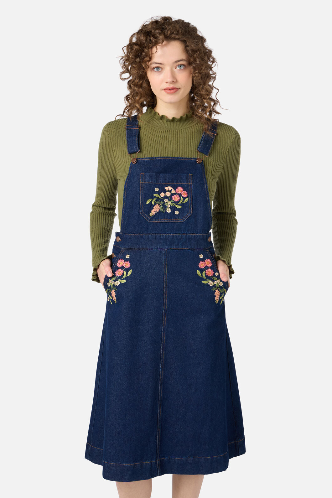 Princess Highway - Native Embroidered Pinafore - blue-denim
