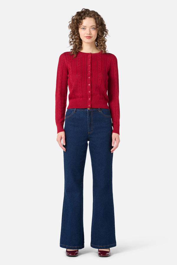 Princess Highway - Lisa Pointelle Cardigan - red