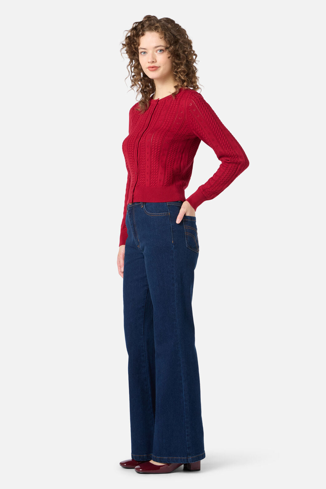 Princess Highway - Lisa Pointelle Cardigan - red