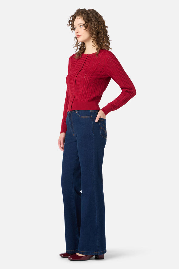 Princess Highway - Lisa Pointelle Cardigan - red