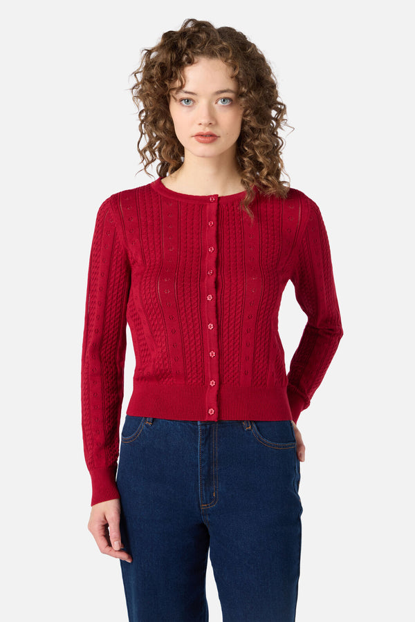 Princess Highway - Lisa Pointelle Cardigan - red