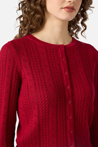 Princess Highway - Lisa Pointelle Cardigan - red