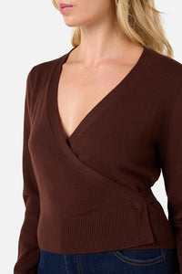 Princess Highway - Tilly V Neck Wrap Cardi - chocolate