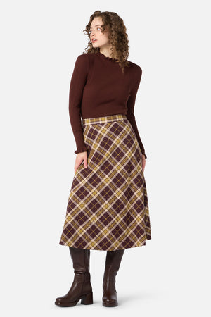 Princess Highway - Vera Check Midi Skirt - chocolate