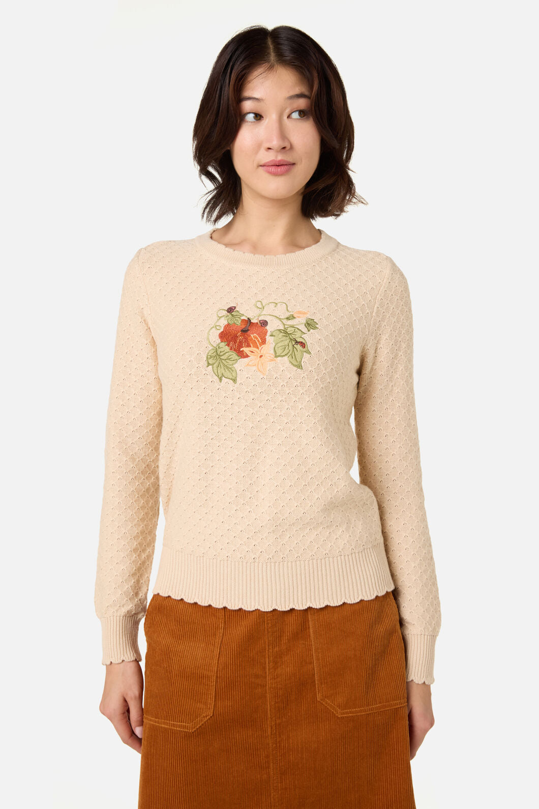 Princess Highway - Pumpkin Embroidered Jumper - cream