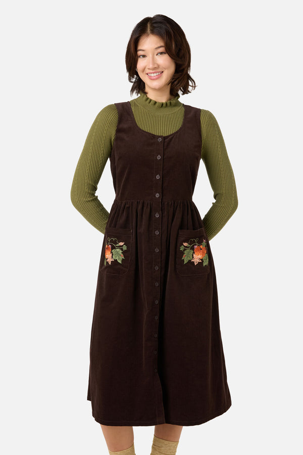 Princess Highway - Pumpkin Embroidered Cord Dress - chocolate