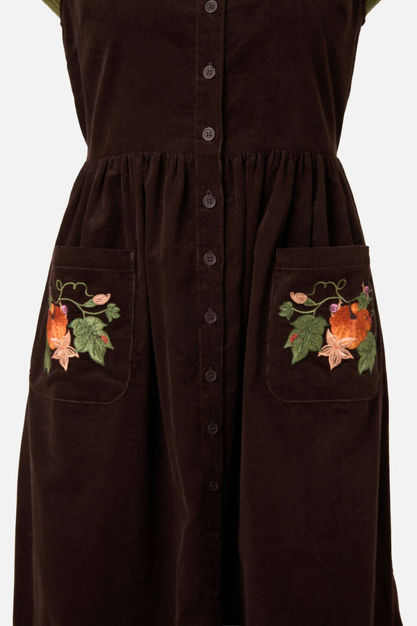 Princess Highway - Pumpkin Embroidered Cord Dress - chocolate