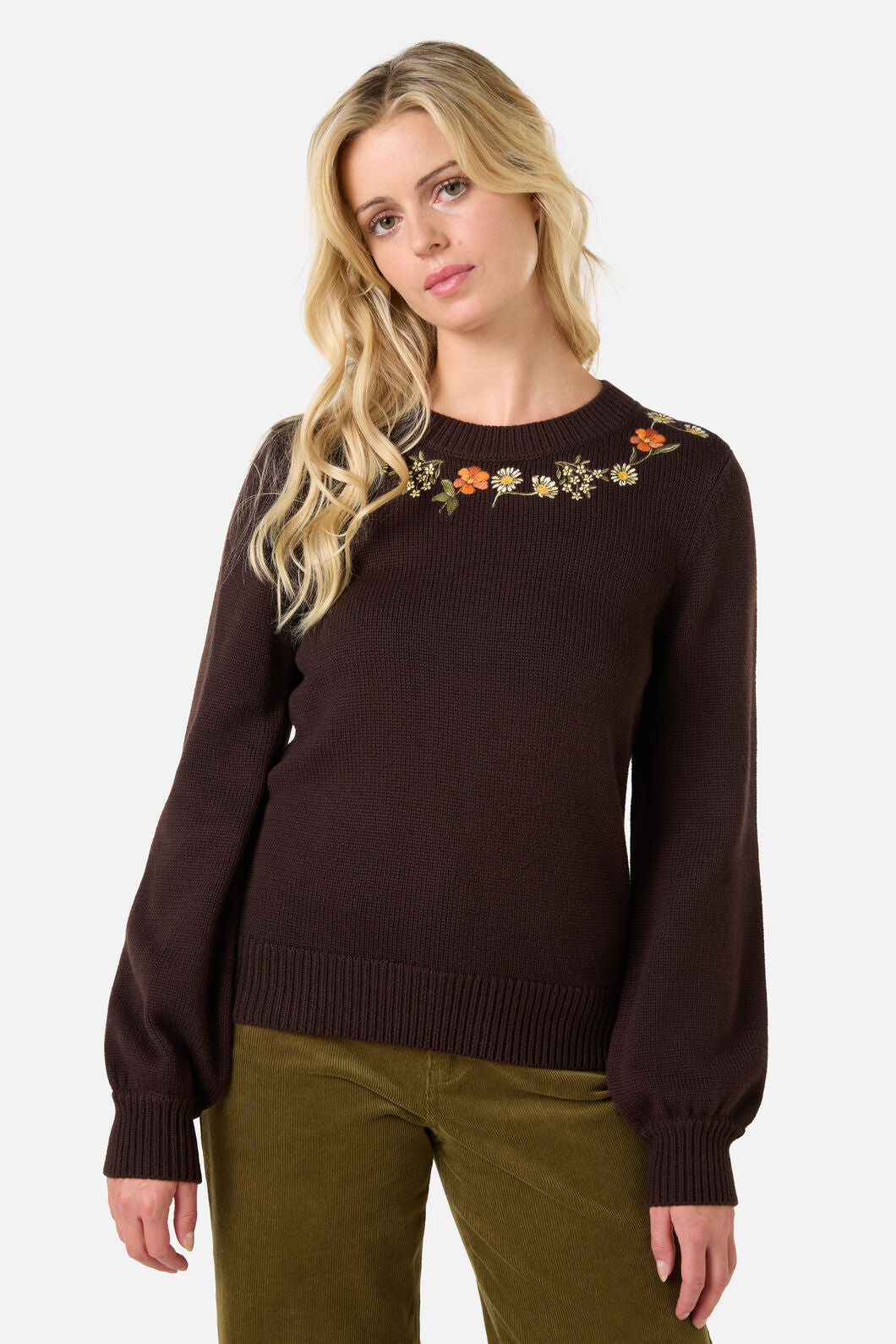 Princess Highway - Gloria Embroidered Jumper - chocolate
