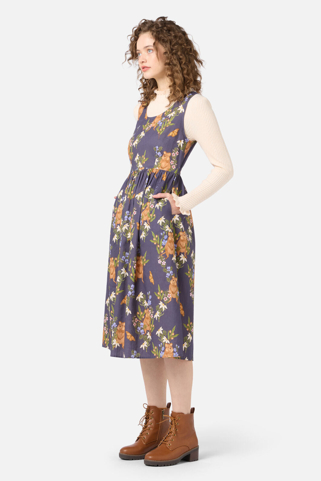 Princess Highway - Quokka & Flora Midi Dress - navy