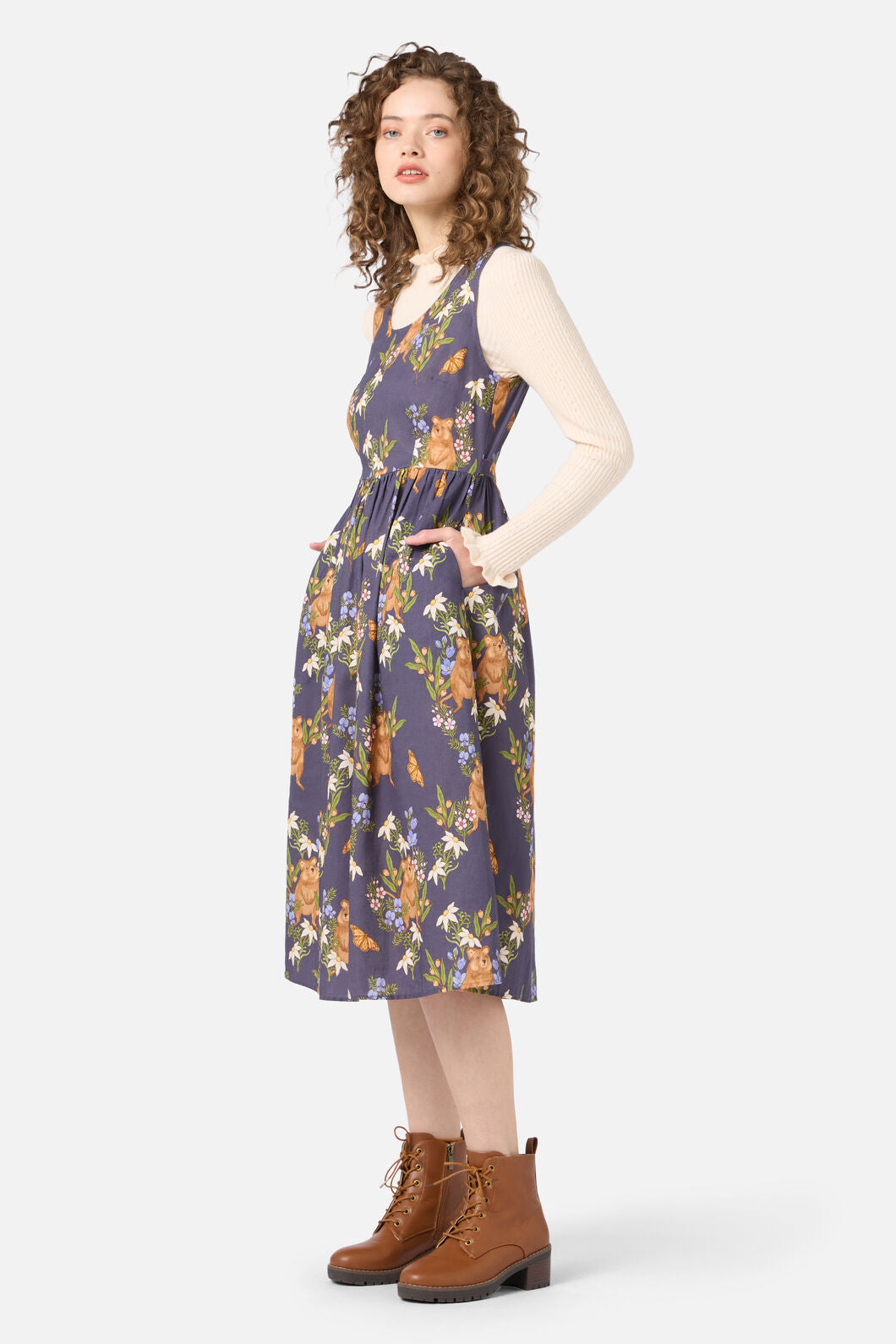Princess Highway - Quokka & Flora Midi Dress - navy