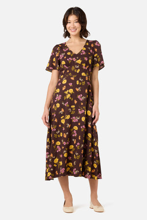 Princess Highway - Winona Flower Midi Dress - chocolate