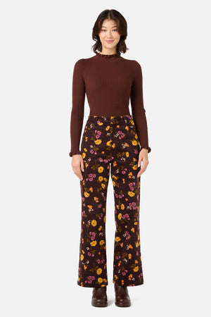 Princess Highway - Winona Flower Corduroy Jean - chocolate