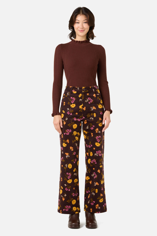 Princess Highway - Winona Flower Corduroy Jean - chocolate