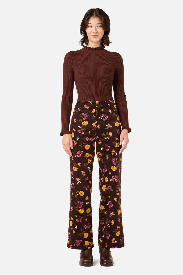 Princess Highway - Winona Flower Corduroy Jean - chocolate