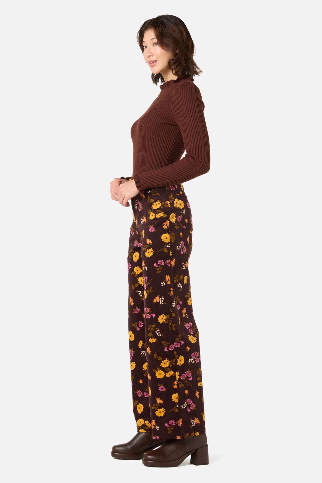 Princess Highway - Winona Flower Corduroy Jean - chocolate
