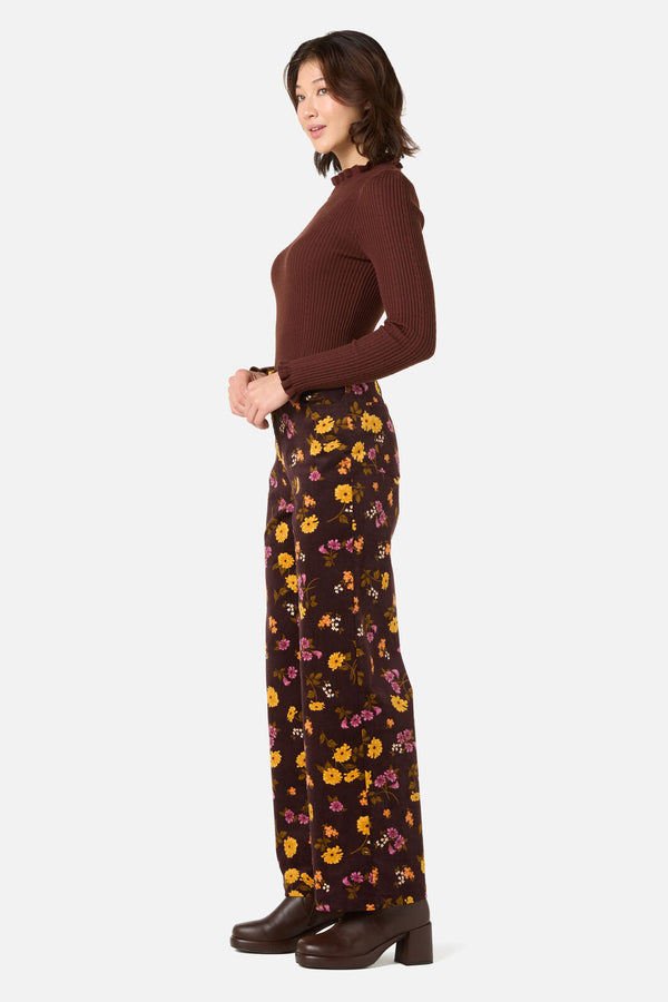 Princess Highway - Winona Flower Corduroy Jean - chocolate
