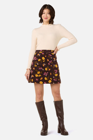 Princess Highway - Winona Flower Corduroy Skirt - chocolate