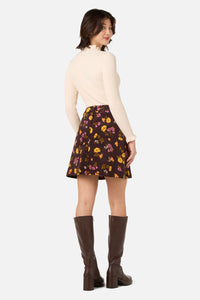 Princess Highway - Winona Flower Corduroy Skirt - chocolate