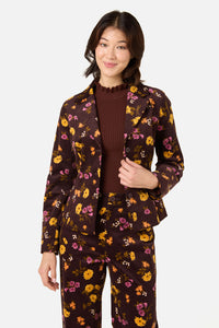 Princess Highway - Winona Flower Corduroy Blazer - chocolate